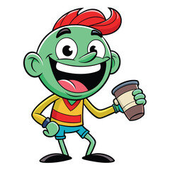 Obraz premium Cartoon character enjoying a coffee