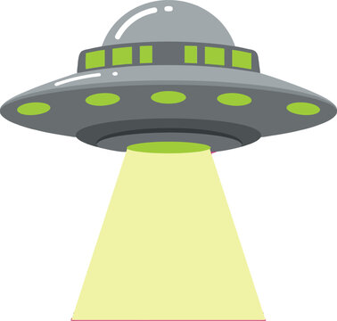 UFO spaceship with green lights and yellow beam vector illustration simple design 