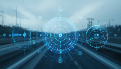 Obraz premium Futuristic Blue Digital Interface on a Highway