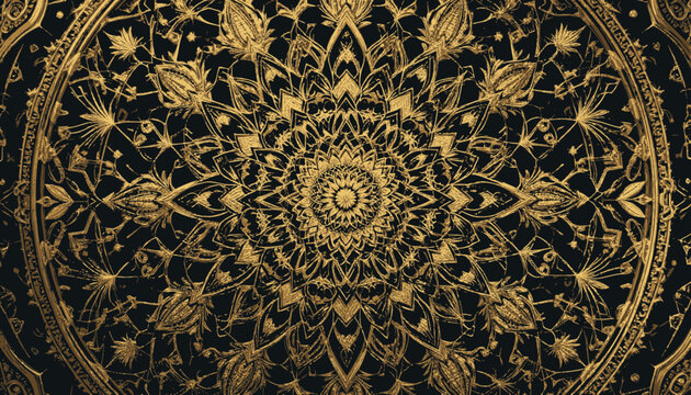 Intricate Gold Mandala Pattern on Black Background