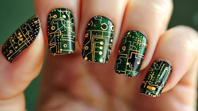 Embrace the fusion of technology and fashion with semiconductor nail art, Ai Generated.