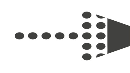 Striped arrow with circular elements pointing right on a white background in an abstract design