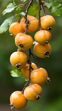 Abundant Bunch of Ripe Golden Fruits Hanging on Branch