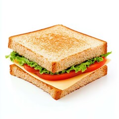 A tempting view of sandwich slices filled with creamy cheese, set against a  white background.