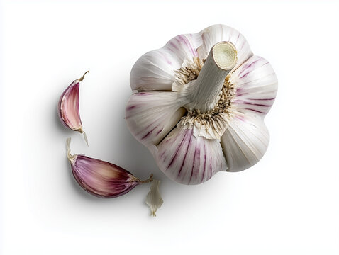 Fresh garlic bulb with cloves on white background