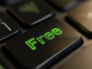 Green free key is glowing on black keyboard
