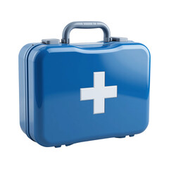Obraz premium Blue medical kit first aid box with white cross symbol emergency case isolated on transparent background