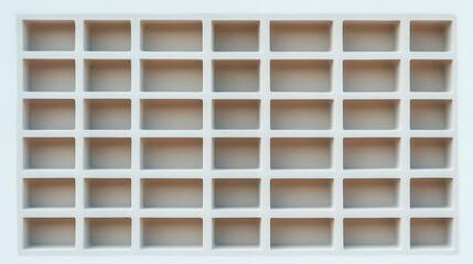 Grid of small, evenly spaced, rectangular white compartments against a light background creates patterns
