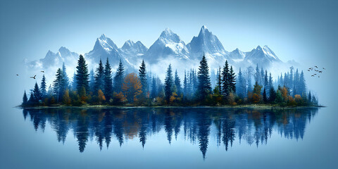 Serene Mountain Lake Illustration