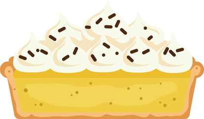 Lemon Meringue Pie with Whipped Cream and Chocolate Sprinkles Vector Illustration 