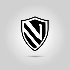 Black and White Shield Logo with Letter N Design