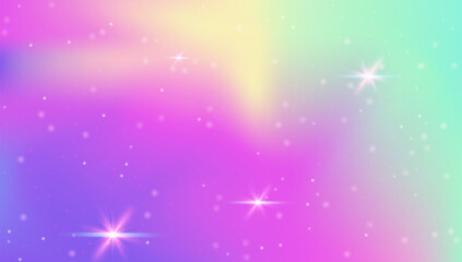 Princess Background. Pink Fairy Hologram And Beautiful Magic Pattern. Purple Unicorn Gradient. Iridescent Sky Texture With Glitter And Sparkle Stars. Blue Princess Background.
