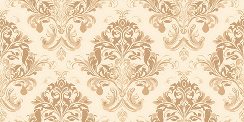 Light brown damask pattern, seamless background vector illustration. Flat design, vector art style, beige color palette.