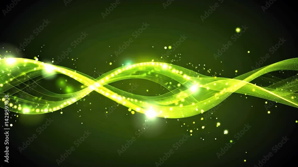 Poster abstract green wave design with glowing particles dynamic visual effect background for creative proj