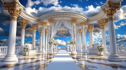 Obraz premium Ornate White Pavilion Under a Cloudy Sky