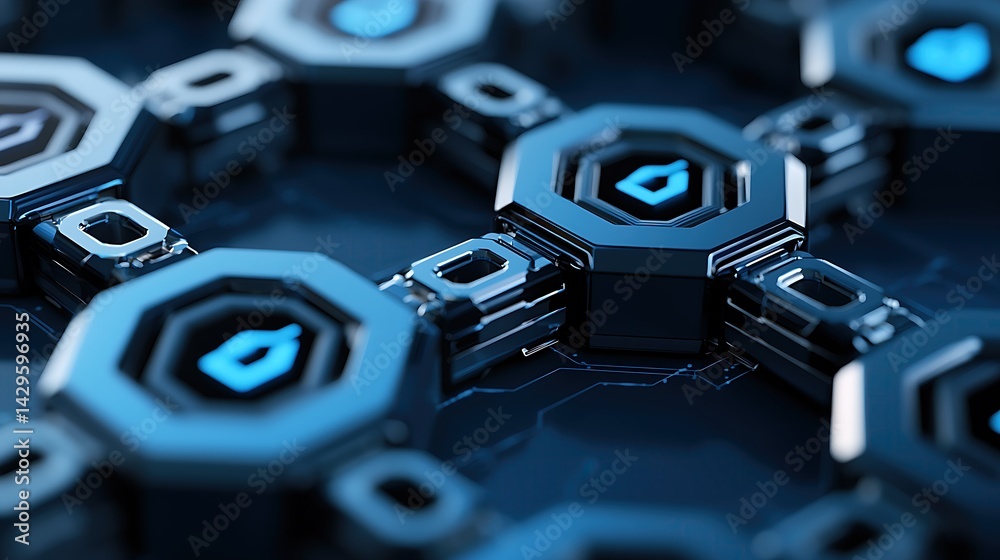 Fototapete abstract blue hexagon network pattern background