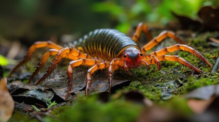 Vibrant Centipede on Forest Floor.