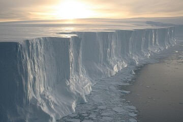 Naklejka premium Majestic Antarctic Ice Cliff at Sunset A Breathtaking Glacial Landscape