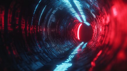 Abstract Digital Tunnel Red Blue Neon Glowing Lines Futuristic Technology Background Modern Design Data Stream Code Virtual Reality Sci Fi Space      