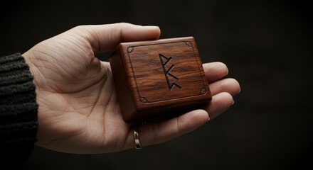 Fototapeta premium Hand Holding Carved Wooden Box - Photo