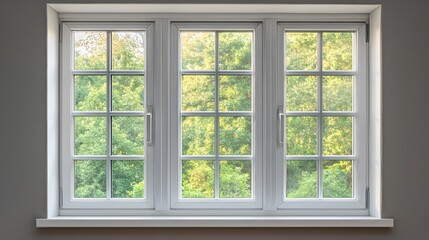 White Window Frame with Green Trees View