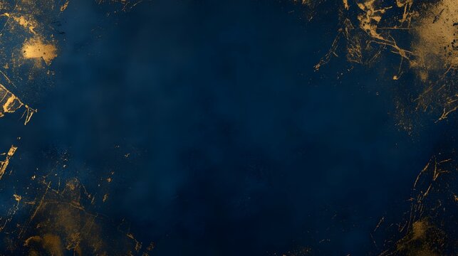Dark navy blue background with gilded, textured borders.