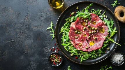 dish with raw meat and vegetables