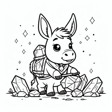 recommend clip art: Adorable Donkey Miner Cartoon Illustration: A Cute Character Carrying Crystals