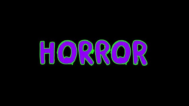 Sloppy Animated purple “Horror” Title on Black Background for Scary Movie Intro