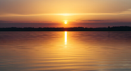 Fototapeta premium Beautiful Golden Hour Serenity on Lake Tranquility with Warm Light Reflections