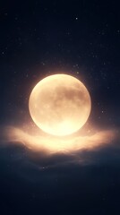 Full Moonlit Night Sky Landscape with Clouds and Stars