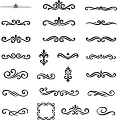 Vintage floral ornament design set with decorative borders and calligraphic swirl elements