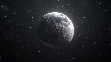 Serene Lunar Landscape Revealing Cratered Surface and Distant Starry Backdrop