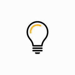 Simple line drawing of a light bulb glowing with yellow at the top isolated on a white background.