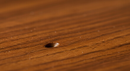 Macro Shot Of Smooth Varnished Wooden Surface With a Small Hole