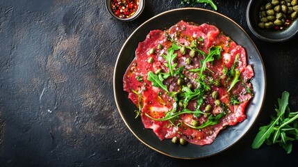 dish with raw meat and vegetables