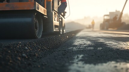 Road Construction with Asphalt Roller