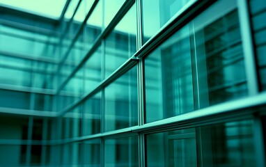 Abstract Teal Glass Building Facade Modern Architecture