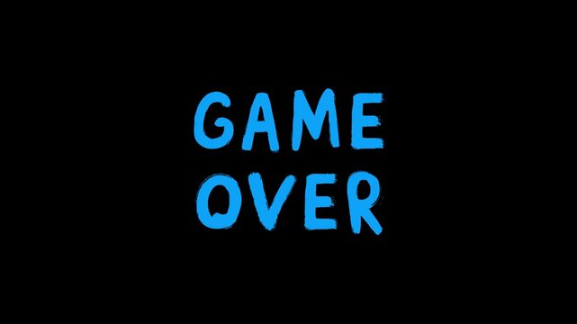 Looping animation of the phrase "GAME OVER" in bold blue letters on a solid black background. Clean, digital, and classic &mdash; ideal for retro arcade endings, YouTube game streams, mobile games, or anima