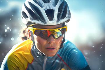 Cyclist focused on the trail during early morning ride in a misty forest setting