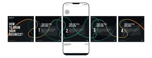 Business carousel post template for advertising, Set of carousel post for Instagram and LinkedIn, Editable social media carousel layout, template eps 10. © Graphaxil