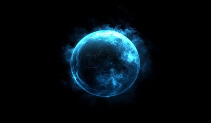 Celestial sphere, glowing blue orb, ethereal energy