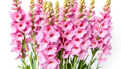 Obraz premium Close up Of A Delicate Pink Flower Bouquet Against A White Background