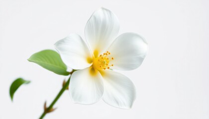 Close up Of A Delicate White Flower With A Yellow Center Against A White