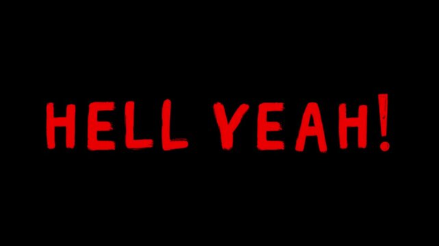Animated Red Text &ldquo;Hell Yeah!&rdquo; in Bold Brush Font &ndash; Isolated on Black Background