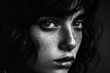 Fototapeta premium Expression of emotion captured in a close-up portrait featuring a young person with curly hair in dramatic lighting settings