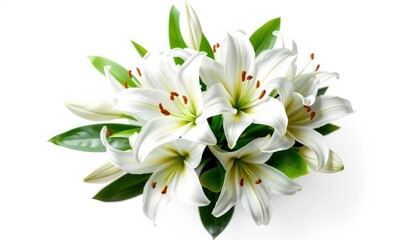 Obraz premium Overhead View Of A White Flower Arrangement Against A White Background