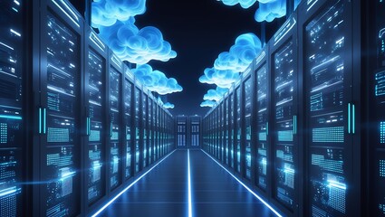 Futuristic blue digital technology design shows a global network concept with light motion