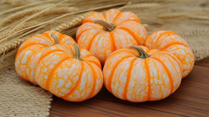 Four Orange and White Pumpkins Autumn Harvest