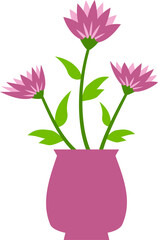 Decorative flower vase vector with blooming bouquet in flat style. Great for greeting cards, spring graphics, home decor designs, and floral-themed illustrations.